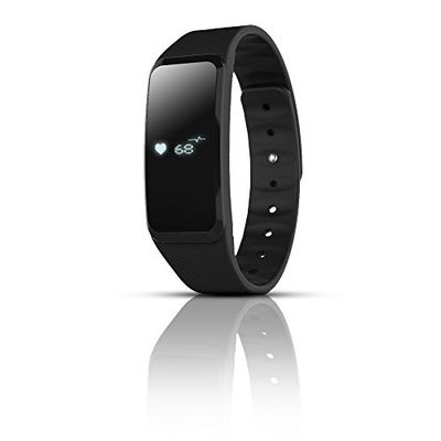 ✞us smb-1002 Smartband hartslaghorloge, bluetooth, waterdicht, accu 90 mAh, zwart.