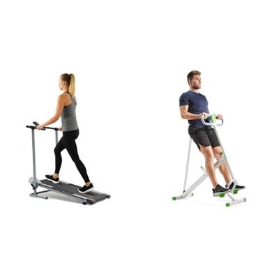 Sunny Health & Fitness Row-N-Ride Squat Assist Trainer for Glutes & Full Body Cardio Workout + Foldable Manual Treadmill, Compact Cardio Fitness, Durable Non-Electric Incline Exercise