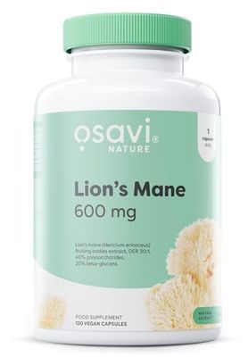 Osavi Lion’s Mane 600 mg – 120 Vegan Capsules | Hard Capsules with Hericium Erinaceus Extract | Standardized for Polysaccharides and Beta–Glucans
