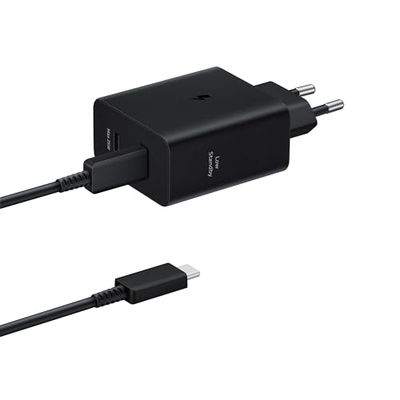 Samsung Snellaadadapter Duo inclusief datakabel EP-T5020X, originele USB Type-C oplader met twee aansluitingen, 1x 50 watt, 1x 25 watt
