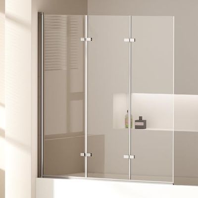EMKE Panneau de douche pour baignoire 120 x 140 cm, paravent pour baignoire pliable 3 pièces, séparateur de douche pour baignoire, panneau de baignoire en verre de sécurité de 6 mm, facile à nettoyer
