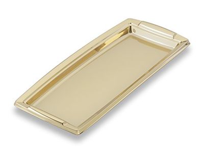 GUILLIN - FESTIPACK PLC3616OR SACHET DE 5 Plat de Service Festif Rectangulaire avec Poignées, Polyéthylène, Or, 36 x 16,3 x 1,8 cm