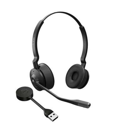 Jabra Engage 55 - Micro-casque stéréo sans fil avec adaptateur DECT USB-A Link 400, Microphone à réduction de bruit - Portée étendue et protection auditive - Certifié MS Teams - Noir