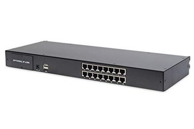 DIGITUS Switch modulare KVM per Console KVM, 16 Porte Cat5, 16 dongle Cat5 (VGA, USB, PS/2), Fino a 60 m di Distanza di Trasmissione, Nero