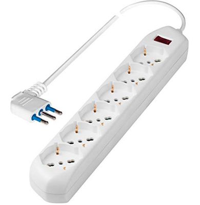 Listwa zasilająca Poly Pool Multisize z 6 gniazdami wtykowymi PLURISTANDARD, kabel o długości 1,5 m i włącznikiem bezpieczeństwa, biała PP2516