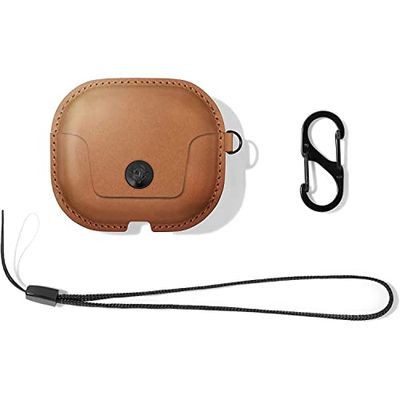 Twelve South AirSnap Gen 3 | Lederen beschermhoes/hoes met verliespreventieclip en optionele draagriem voor AirPods Gen 3, cognac