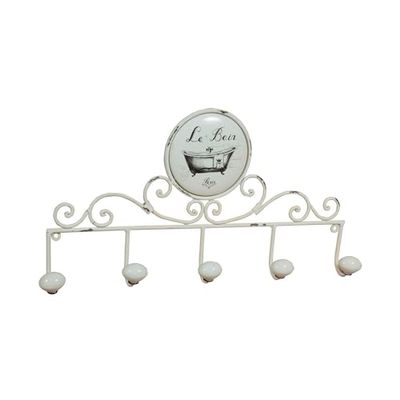 Biscottini Wall Coat Rack 49 x 27 x 7 cm – Iron Wall Coat Rack – 5 Shabby Chic Coat Hooks – Entrance Coat Rack