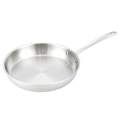 Amazon Basics Poêle à frire triple épaisseur 30 cm en acier inoxydable avec poignée résistante à la chaleur Argenté (Anciennement marque AmazonCommercial)