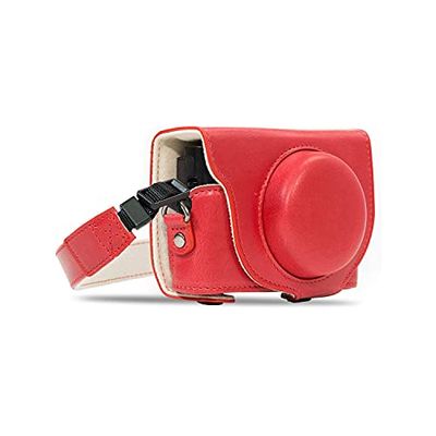MegaGear MG1139 Para Sony Cyber-shot DSC-RX100 VI, DSC-RX100 V, DSC-RX100 IV, DSC-RX100 III estojo Ever Ready, capa de uso de couro em breve, com correia - vermelho