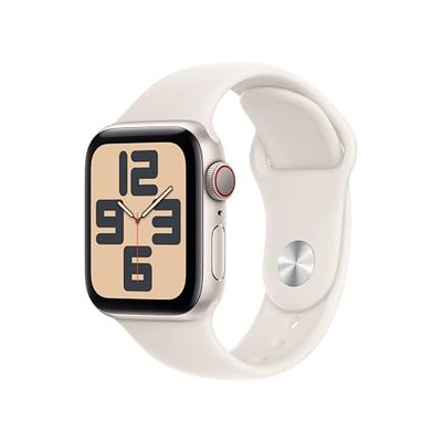 Apple Watch SE de 2.ª generación GPS + Cellular Smartwatch con caja de aluminio en Blanco estrella, 40 mm y Correa deportiva Blanco estrella-Talla M/L.Monitores de entreno y sueño, resistencia al agua