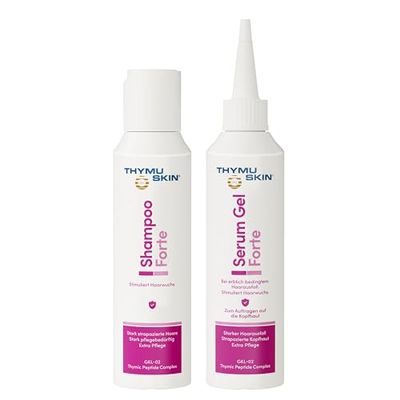 THYMUSKIN Forte - Conjunto para perda de cabelo devido à quimioterapia. Estimula o crescimento do cabelo. Conjunto (1 champô de 100 ml + 1 gel de soro de 100 ml)