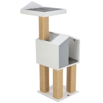 TRIXIE Tiragraffi BE Nordic Jonte, 115 cm, grigio/bianco, albero per gatti a più piani con tronco in sisal e grotta per gatti come rifugio, accogliente e stabile, 44745