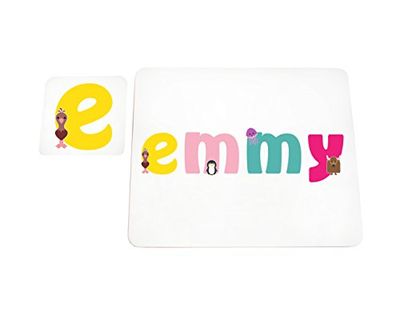 Little Helper mantel con Coaster estilo illustratif pintado con el nombre de joven Emmy