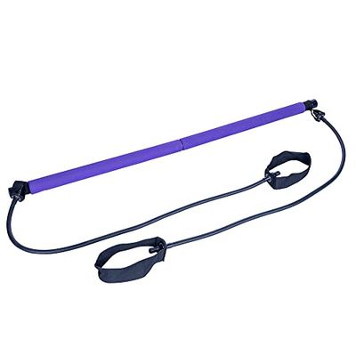 Galileo Casa Barra Pilates Multifunzione, bande elastiche, 2 impugnature per mani e piedi, Nero + Viola