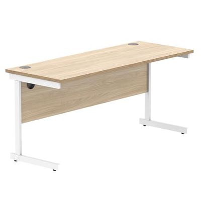 Office Hippo Essentials rectangulaire avec Gestion des Ports de câble d'ordinateur pour Le Lieu de Travail ou la Maison, Bureau à Domicile, Chêne Canadien, Cadre Blanc, W160 D60 x H73cm