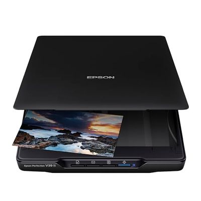 EPSON Perfection V39 II | Scanner photo et document - 4800 DPI, alimenté par USB, ultra-compact, correction facile des photos, numérisation dans le nuage, boutons à une touche