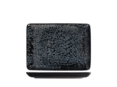 H&H Uranus Piatto Rettangolare in Porcellana, 17x23cm, Design Moderno, Elegante, per servire le pietanze, Nero