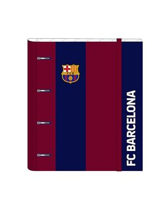 F.C. Barcellona - Raccoglitore 4 anelli da 35 cm con 100 fogli A4, ideale per bambini di diverse età, confortevole e versatile, qualità e resistenza, 27 x 3,5 x 32 cm, colore blu marino/granato, Blu