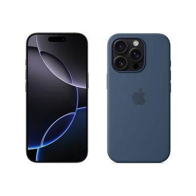 Apple iPhone 16 Pro (512 GB) - Zwart titanium + Siliconenhoesje met MagSafe - Denim