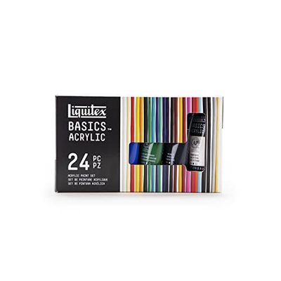 LIQUITEX 3699397 Basics - Pittura acrilica, Pigmenti per artisti monopigmentati, Resistente alla luce, durevole nel tempo, Finitura satinata, Set di colori 24 Tubetti da 22 ml