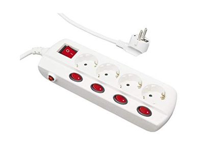 Base de enchufes con 4 Tomas, Interruptor Individual. Ideal para conectar múltiples Dispositivos y gestionar el Consumo eléctrico.