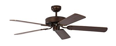 Potkuri, plafondventilator zonder verlichting, behuizing antiek brons, omkeerbare vleugels van walnoot of walnoot met rotaninzet, 132 cm, voor ruimtes tot 25 m²