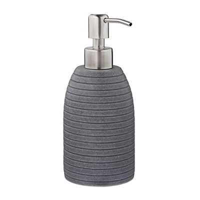 Relaxdays Dispenser di Sapone Manuale, 300ml, Portasapone Ricaricabile, Accessorio Bagno & Cucina, Poliresina, Grigio, 1 pz