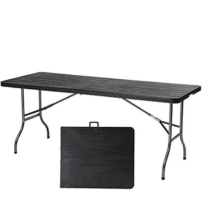 Sekey Table de Pique Nique Pliable, Table à Manger Pliante Meuble de Jardin Portables de Camping Buffet Traiteur BBQ, 180 cm Rectangulaire, Noir