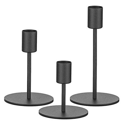 smtyle Short Black Taper Candle Holders for Candlestick Candles Set of 3 Candelabra with Iron-0.8" Diameter Ideal for Table Centerpiece