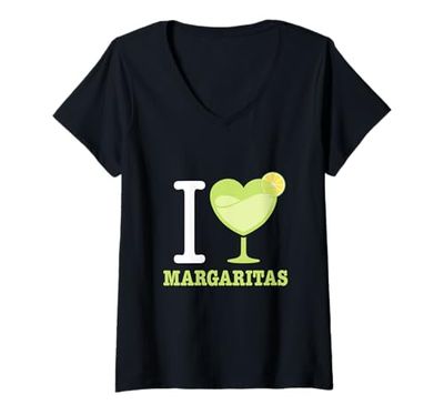 Donna I Love Margaritas Bicchiere a forma di cuore per margarita Maglietta con Collo a V