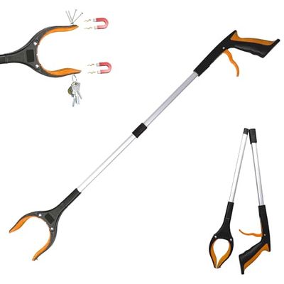 84cm Long Foldable Litter Pickers Grabber Stick, Helping Hand Grabber for Disabled, Elderly and Adults Heavy Duty Pick up Stick Grabber-Orange