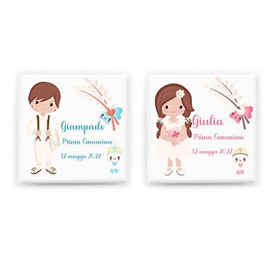 Set da 5 calamite in ceramica bianca ultrabrillante personalizzate per comunione o cresima maschio o femmina bomboniera segnaposto omaggio ospiti regalino