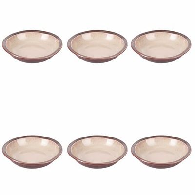 Villa d'Este Home Tivoli Set 6 piatti fondi beige in gres, bordo marrone, Bretagne Terra