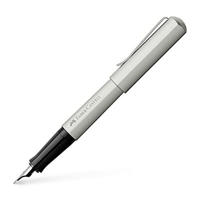 Faber-Castell 150591 Hexo Pluma estilográfica con trazo de escritura F (fino), plateado mate, 1 unidad