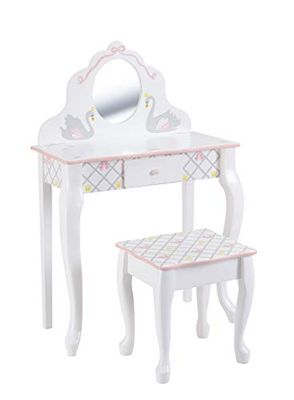 Fantasy Fields Swan Lake Ballerina Vanity Table & Hocker Set | Handgjorda och handmålade barnmöbler av trä