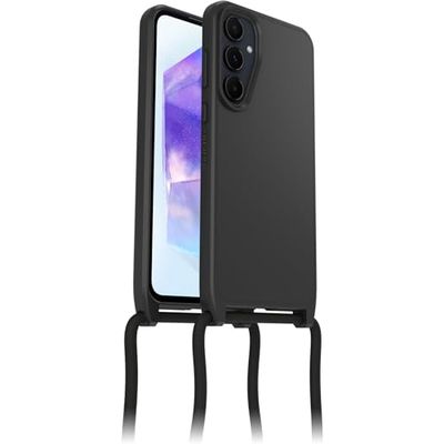 OtterBox React etui ze Smyczą, na Samsung Galaxy A55 5G, Ultracienkie Etui z Regulowanym i Odpinanym Paskiem na Szyje, przetestowane zgodnie ze standardami wojskowymi, Czarne