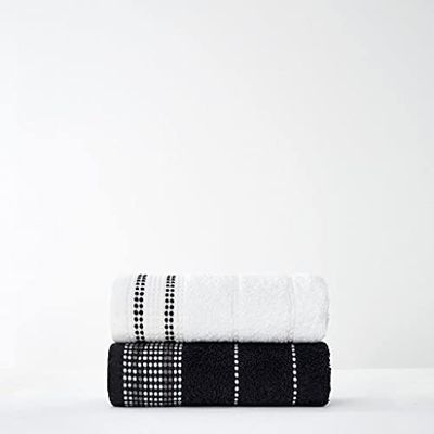 GC GAVENO CAVAILIA 2 Piece 100% Pure Cotton 550 GSM Dalby Hand Towel Set, Premium Quality Soft Comfortable Absorbent, Egyptian, Black, 50x80 Cm