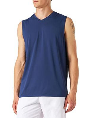 MEETYOO Canotte Uomo, Maglie Senza Maniche Palestra T Shirt Sportiva per Corsa Ciclismo Fitness Vest, V-Blu, S