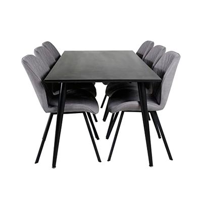 Venture Home GR20630 Gemma & Dipp Gastronomía Mesa con 6 Sillas, 180 cm Longitud x 90 cm Anchura x 75.5 cm Altura, Negro/Gris