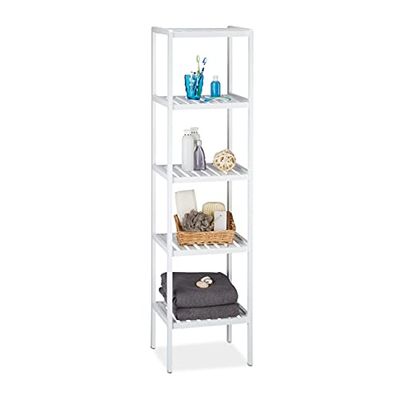 Relaxdays Prateleira de bambu para casa de banho, 5 prateleiras, madeira, de pé, bambu, para cozinha, 139,5 x 34,5 x 33 cm, branco