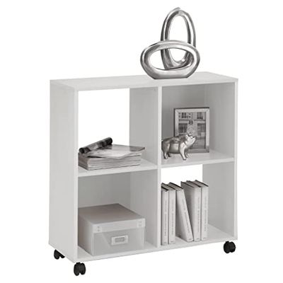 FMD furniture Etagère de Bureau, Bibliothèque sur roulettes, idéale pour Les dossiers A4, Blanche, 72 x 77 x 33 cm (L x H x P) 290-001E