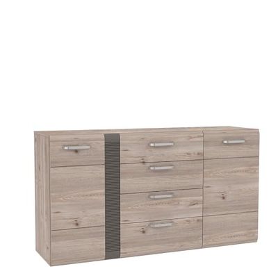 Forte Locarno Commode avec 2 Portes et 4 tiroirs, matériau en Bois, chêne Nelson/Gris Mat, 55 x 86,1 x 151,4 cm