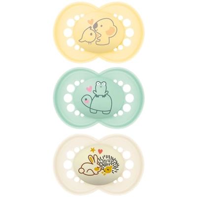 MAM | Originele beige fopspeen 18+ maanden (3 stuks) willekeurige kleur - symmetrische en anatomische siliconen fopspeen - babyfopspeen met transport- en sterilisatiedoos