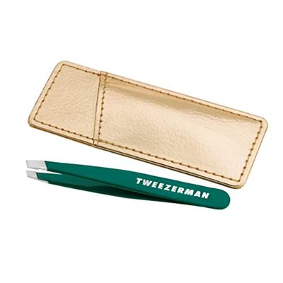 Tweezerman Emerald Shimmer - Mini pinzette oblique, con custodia