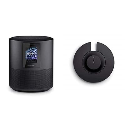 Bose Home Speaker 500, Suono Stereo, Alexa Integrata, Triple Black & Base di Ricarica per il Altoparlante Portatile per la Casa, Nero