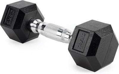 TREXO Hex HXD25 Halter, 2,5 kg, hexagon, duurzaam rubber voor krachttraining thuis, met ergonomische handgreep, stabiele en veelzijdige halter