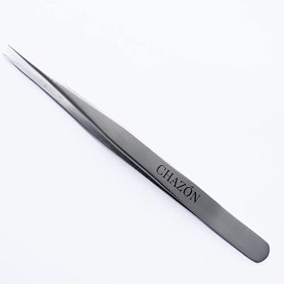 CHAZON Stainless Steel Straight Point Tweezers, Best Tweezers for Eyebrows, Facial Hair and Ingrown Hair