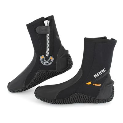 SEAC Basic HD, Bottillons de Plongée en Neopréne de 5 mm avec Zip, Semelle Semi-Rigide Vulcanisée, Noir, XL