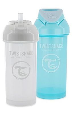 Twistshake 2x Kubek Ze Słomką Dla Niemowląt - 360ml | Butelki Na Wodę Dla Dzieci Niekapek | Kubek Treningowy Dla Maluchów| Bez BPA | Biały Niebieski