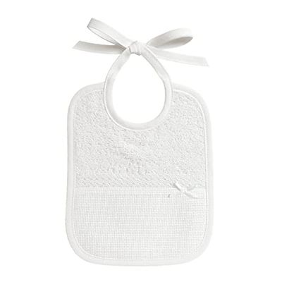 Filet Slabbetje van witte badstof, volledig met de hand gemaakt, met zak van Aida-stof om op te borduren, ideaal voor baby's en peuters, 100% Made in Italy, kleur wit, afmetingen 18 x 21 cm